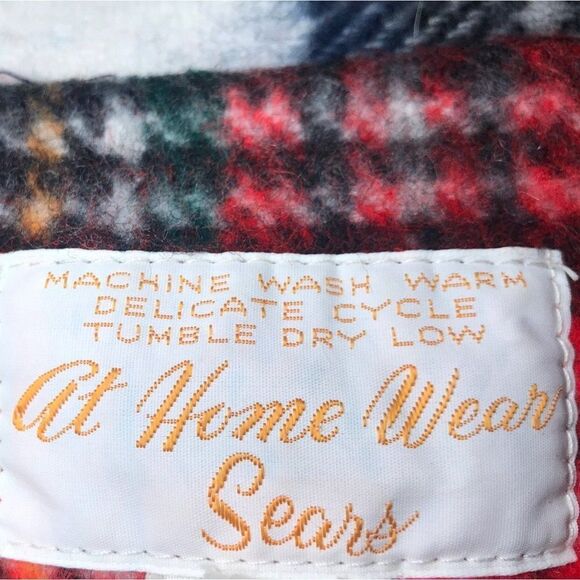 Vintage 70s Sears Red Flannel Cozy Cabincore Full Length Belted House Robe / M/L - Picture 8 of 8